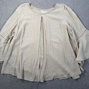 Studio JPR Women's XL Beige Bell Sleeve Layered Front Top Blouse Tunic Crepe